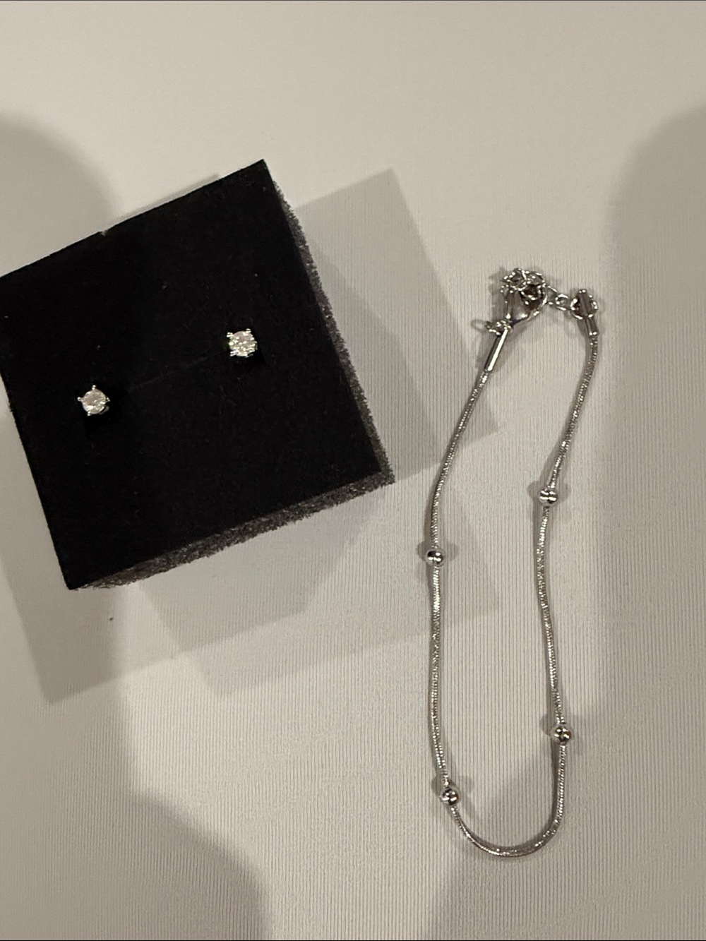 Sterling Silver Beaded bracelet and Stud Earrings Set - Silver